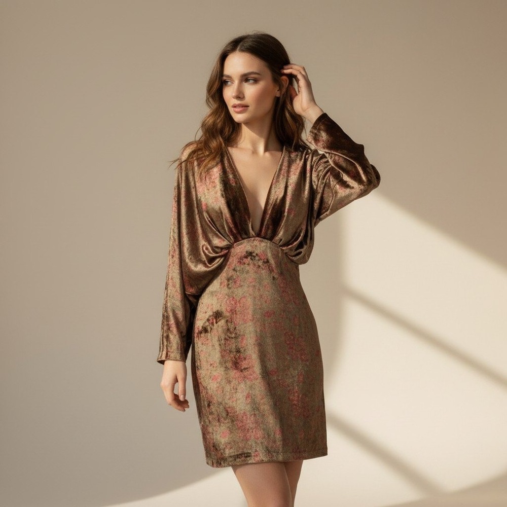 Mes Demoiselles Paris Anthropologie Browne Velvet Silk Floral Dress Size 34 (XS)